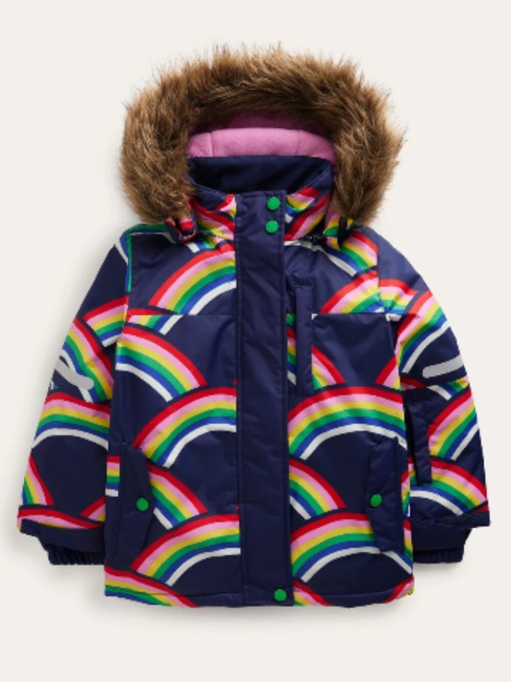 Mini Boden Girls' All-Weather Waterproof Coat College Navy Rainbows Jacket 5-6